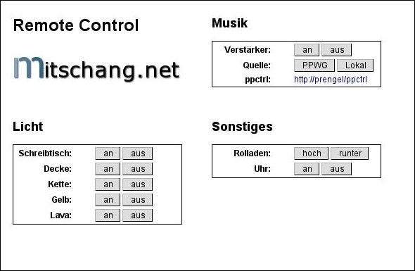 Home Automatisation Screenshot, Webfrontend